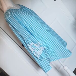 Crown & Ivy Blue and White Peasent Blouse NWT